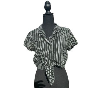 Women’s crop green and white striped button down shirt by Garage size M